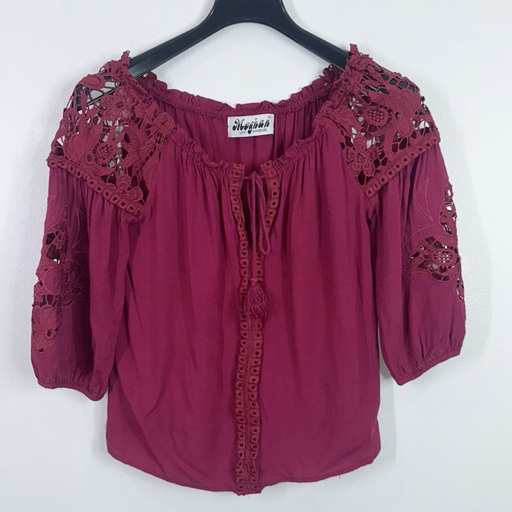 Meghan burgundy crochet floral blouse size medium